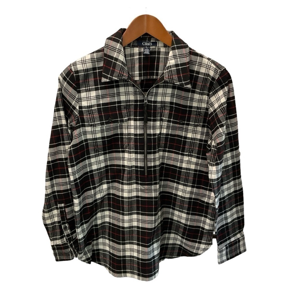 CHAPS WOMENS HALF ZIPPER FLANNEL SIZE M